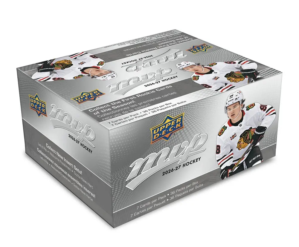 Factory sealed 2026-27 Upper Deck MVP Hockey Retail Box containing 36 packs, featuring 2026-27 NHL season artwork.