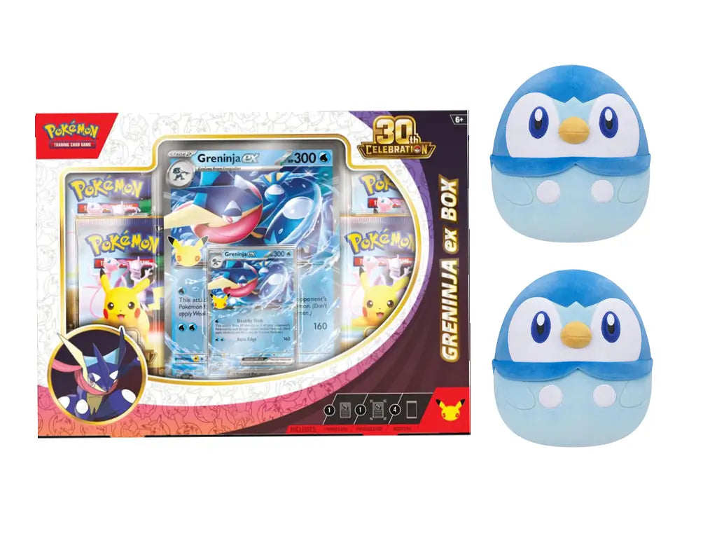 Pokémon 30th Anniversary Bundle | Greninja ex Collection + Squishmallows Piplup+ Pikachu Plush (Pre-Order)