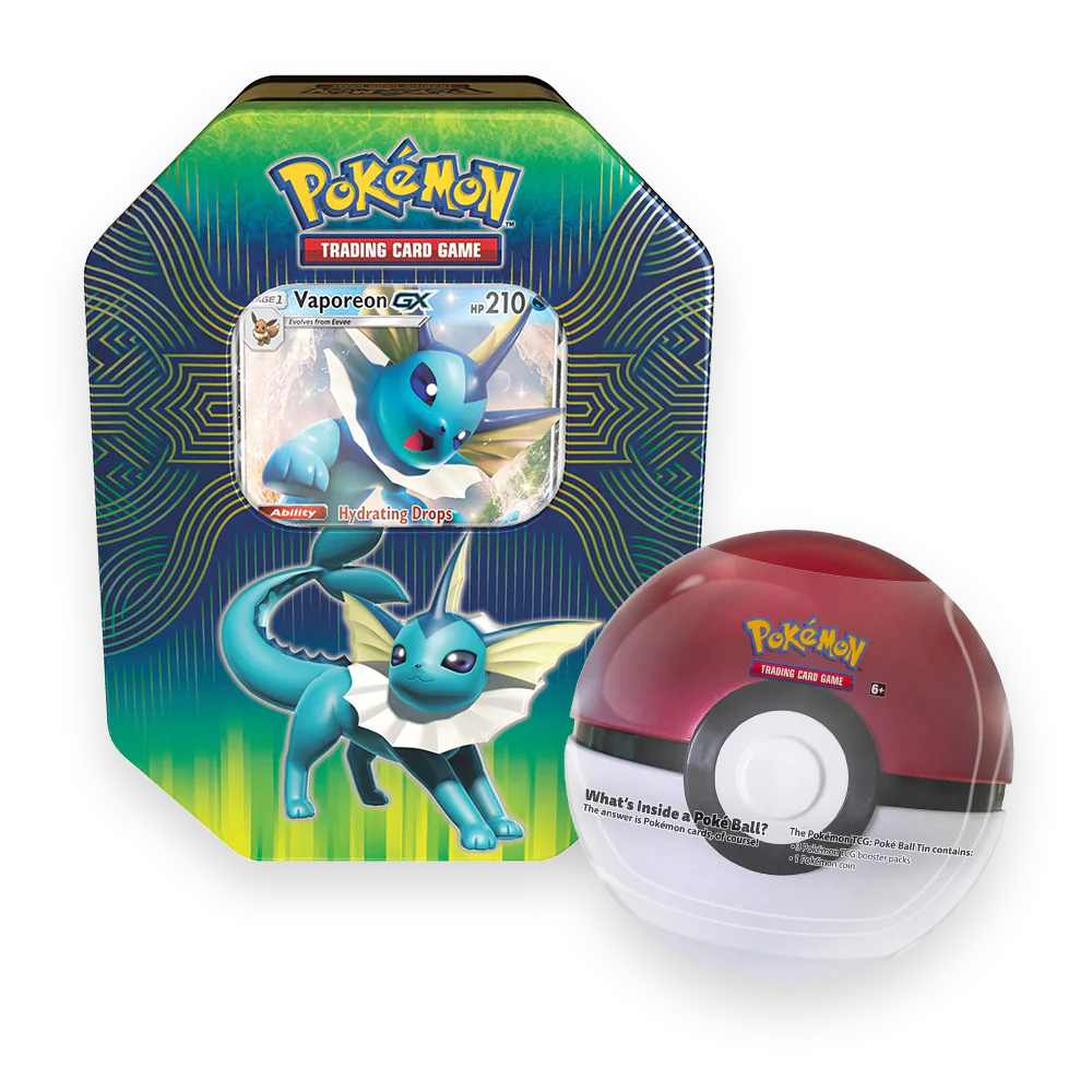 Pokémon TCG: Power Vaporeon-GX Tin & Poké Ball Tin - 2-Pack Combo Set