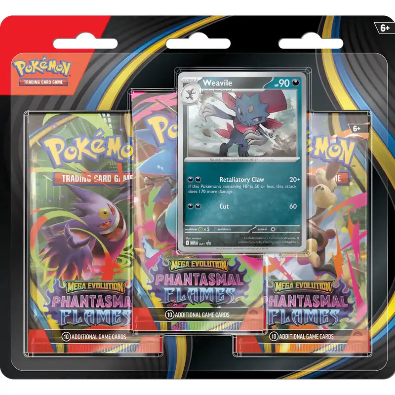Pokémon TCG:Mega Evolution Phantasmal Flames 3-Pack Blister [Weavile] –  Fine Toys Ltd