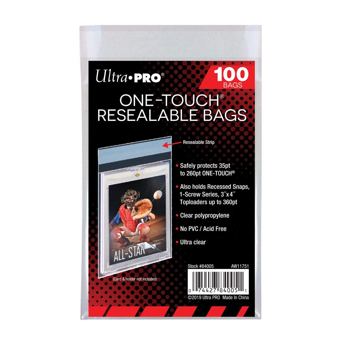 A 100-pack of Ultra Pro resealable sleeves designed for One Touch card holders.