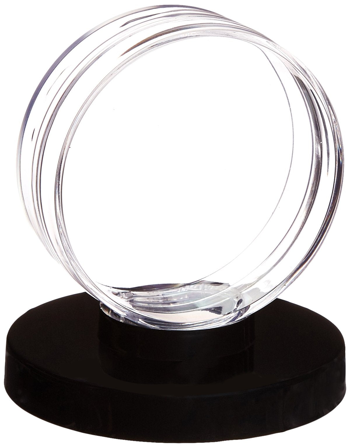An Ultra Pro hockey puck holder with a sleek black base.