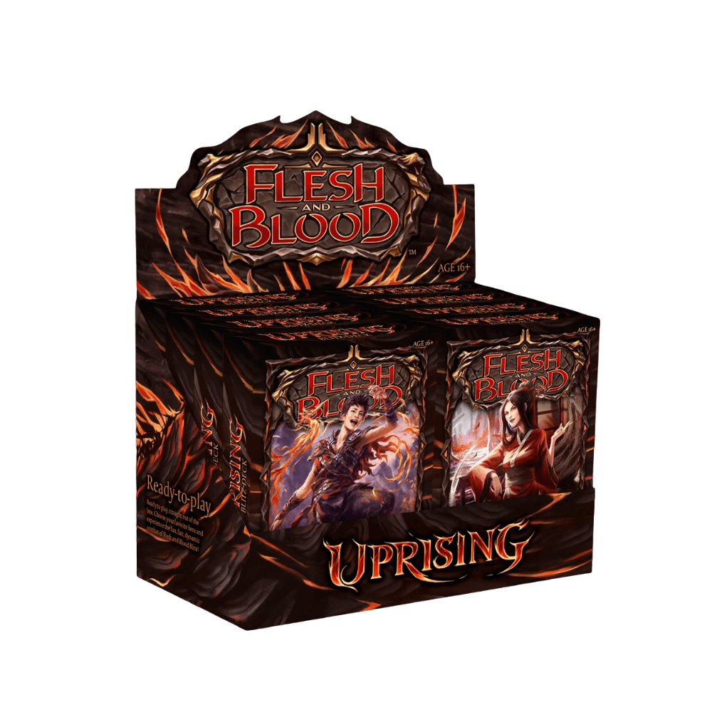 Flesh and Blood Uprising Blitz Deck Display with eight Dromai and Fai decks and Rainbow Foil heroes