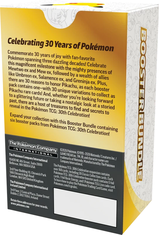 Pokémon TCG 30th Celebration Booster Bundle containing 6 booster packs