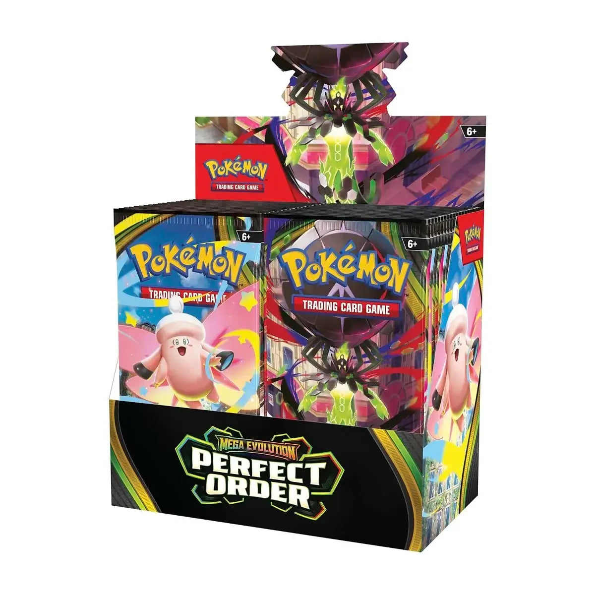Factory-sealed Pokémon TCG Mega Evolution—Perfect Order Booster Box featuring Mega Zygarde ex and Mega Starmie ex