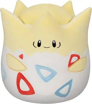 Official 10-inch Togepi Pokémon Squishmallow plush sitting upright, featuring its iconic red and blue eggshell pattern and 3D crown spikes.