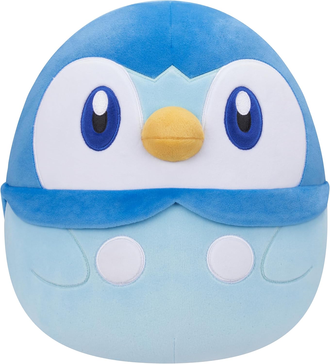 Close-up of the official Pokémon x Squishmallows licensing tag on the Piplup plush.
View of the 10-inch Piplup Squishmallow showing its soft texture and embroidered facial details.