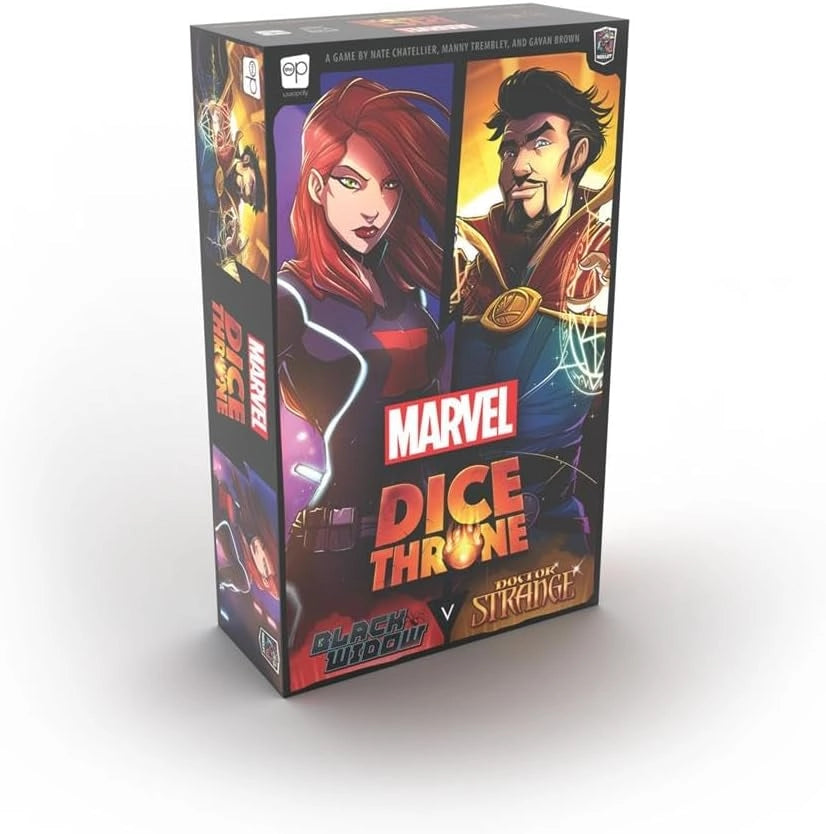 USAOPOLY Marvel Dice Throne 2-Hero Box featuring Black Widow and Doctor Strange board game