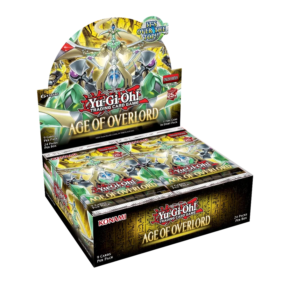 Yu-Gi-Oh Age of Overlord 1st Edition Booster Box containing 24 packs of 9 cards