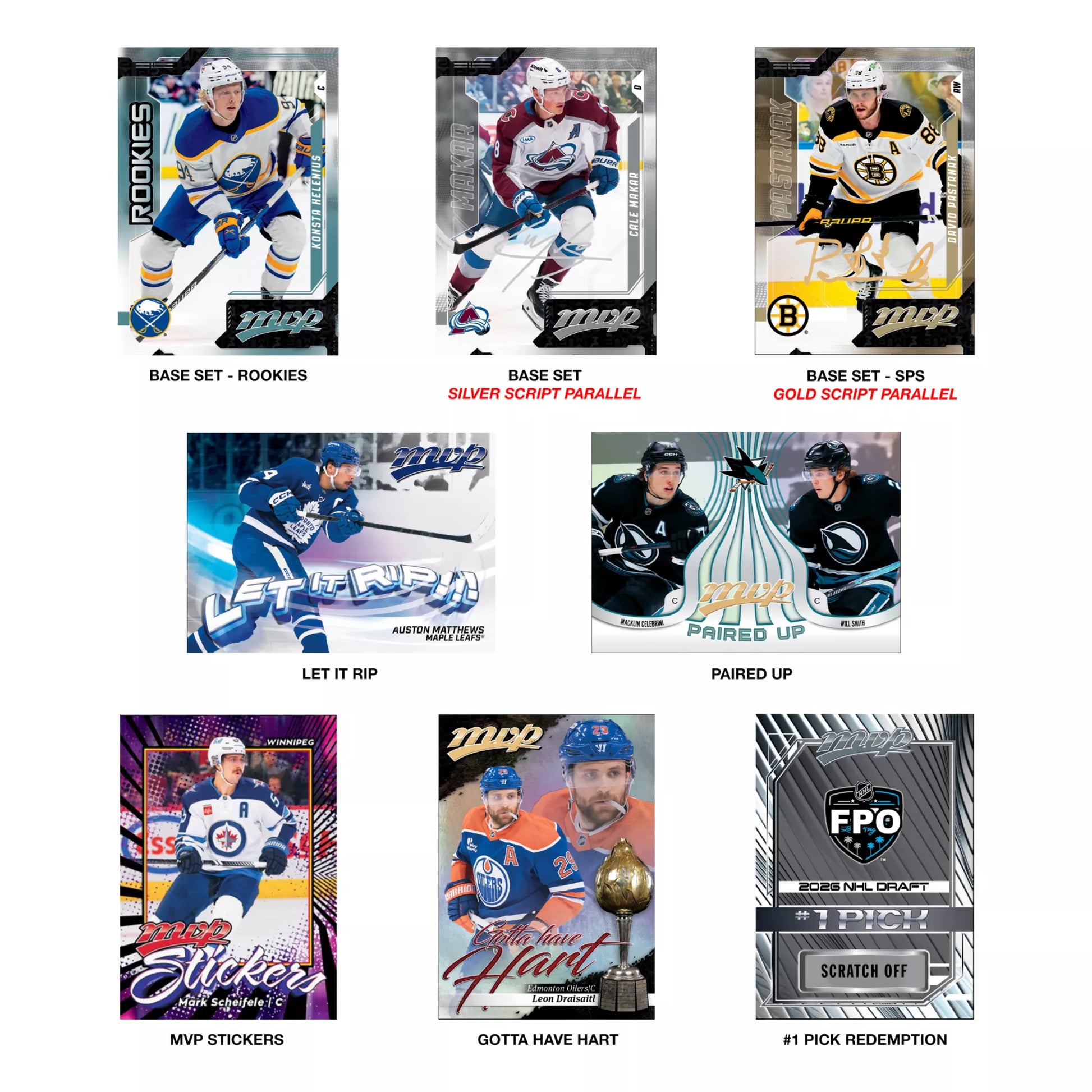 Exclusive Gold Script Parallel Bonus Pack and Gold Script cards from the 2026-27 Upper Deck MVP Hockey Blaster Box
