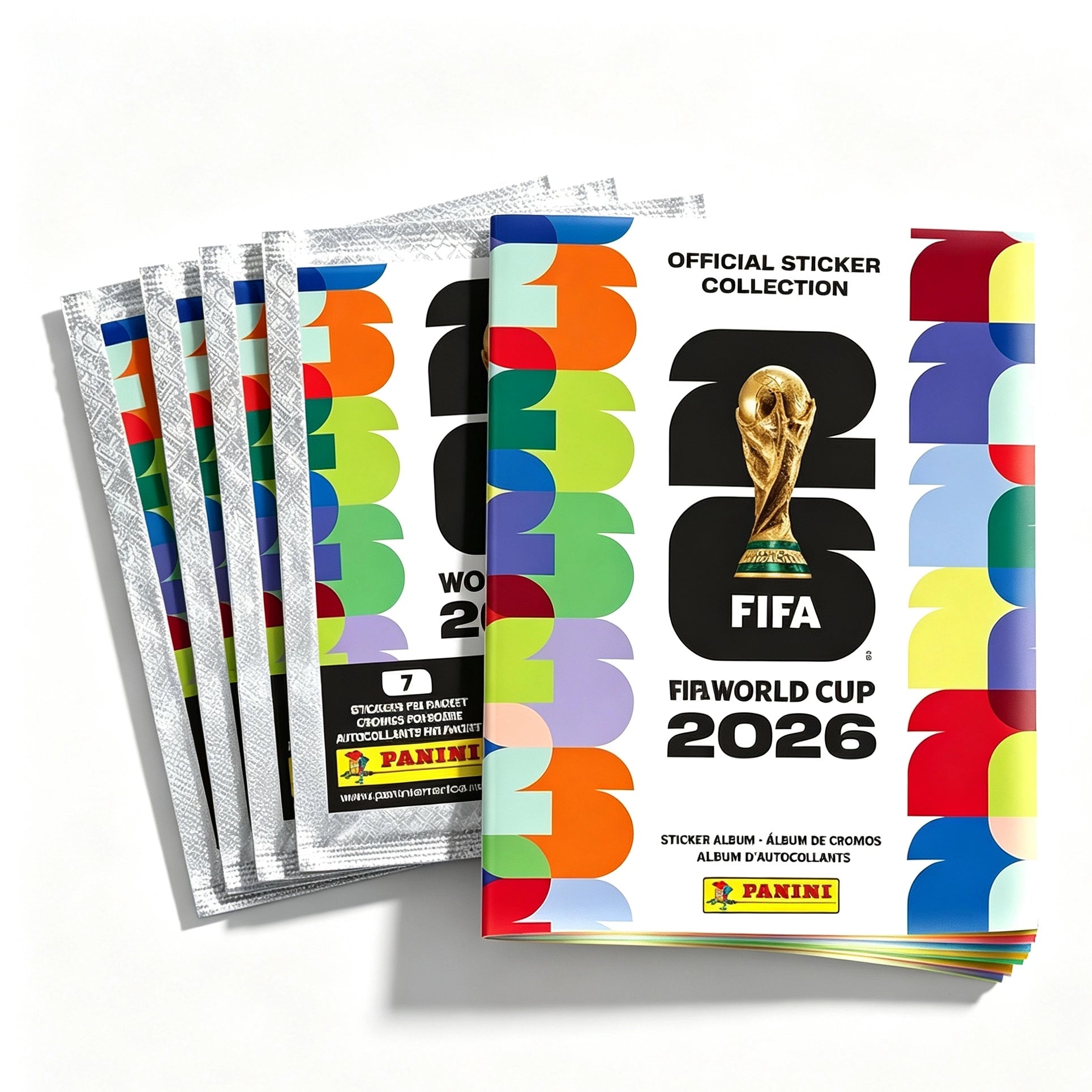 2026 Panini FIFA World Cup official sticker packs and album bundle – 7 stickers per pack, Canada Mexico USA tournament, available at FineToys.ca