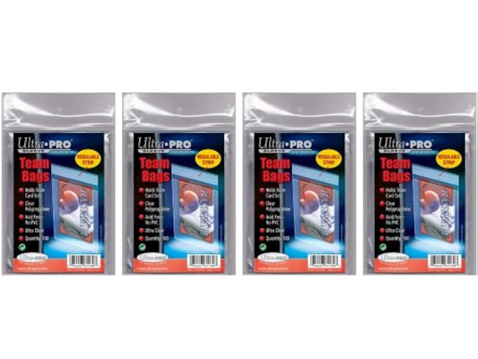 A value pack of 400 Ultra Pro team bags, bundled in four 100-count packs.