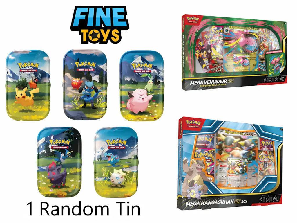 14 PACKS. Secure the Ultimate Starter Trio: Ascended Heroes Mini Tin PLUS the Mega Venusaur ex and Mega Kangaskhan ex ALT ART Collections. Features two exclusive Alt Art promos