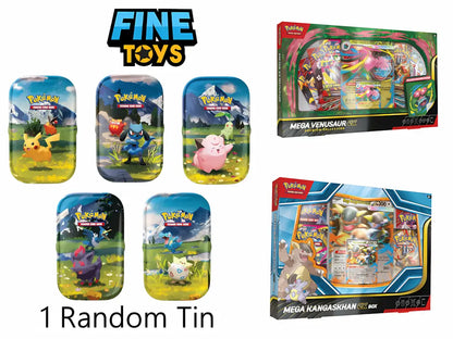 14 PACKS. Secure the Ultimate Starter Trio: Ascended Heroes Mini Tin PLUS the Mega Venusaur ex and Mega Kangaskhan ex ALT ART Collections. Features two exclusive Alt Art promos