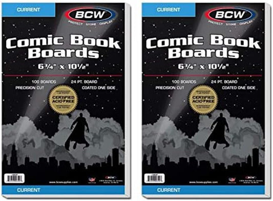 A 200-pack value bundle of BCW Current Comic Book Backing Boards.