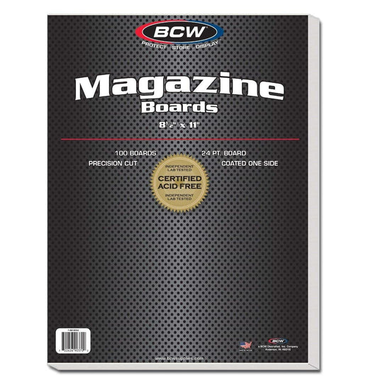 A 100-pack of BCW Magazine size backing boards.