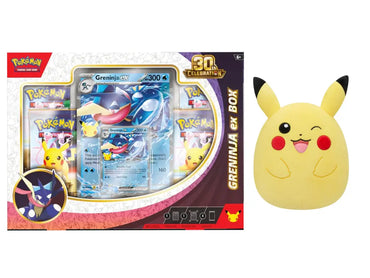 Pokémon TCG 30th Celebration Greninja ex Collection with Pikachu Squishmallows plush bundle