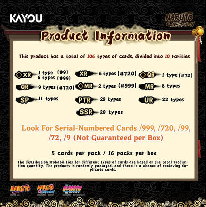 Kayou Naruto Smriti Ninja Age Premium Collector Box featuring artwork of Naruto Uzumaki, containing 16 booster packs and one exclusive PR card.
