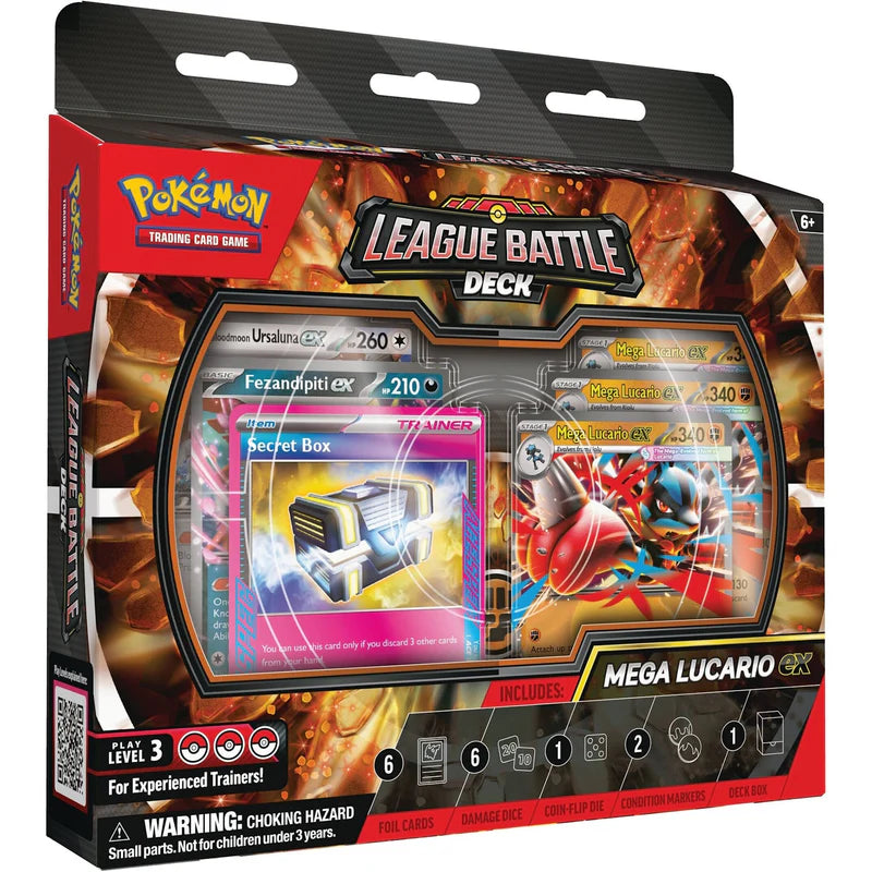 Pokémon TCG Mega Lucario ex League Battle Deck factory sealed box featuring 60-card competitive deck, product code 10-10360-101.