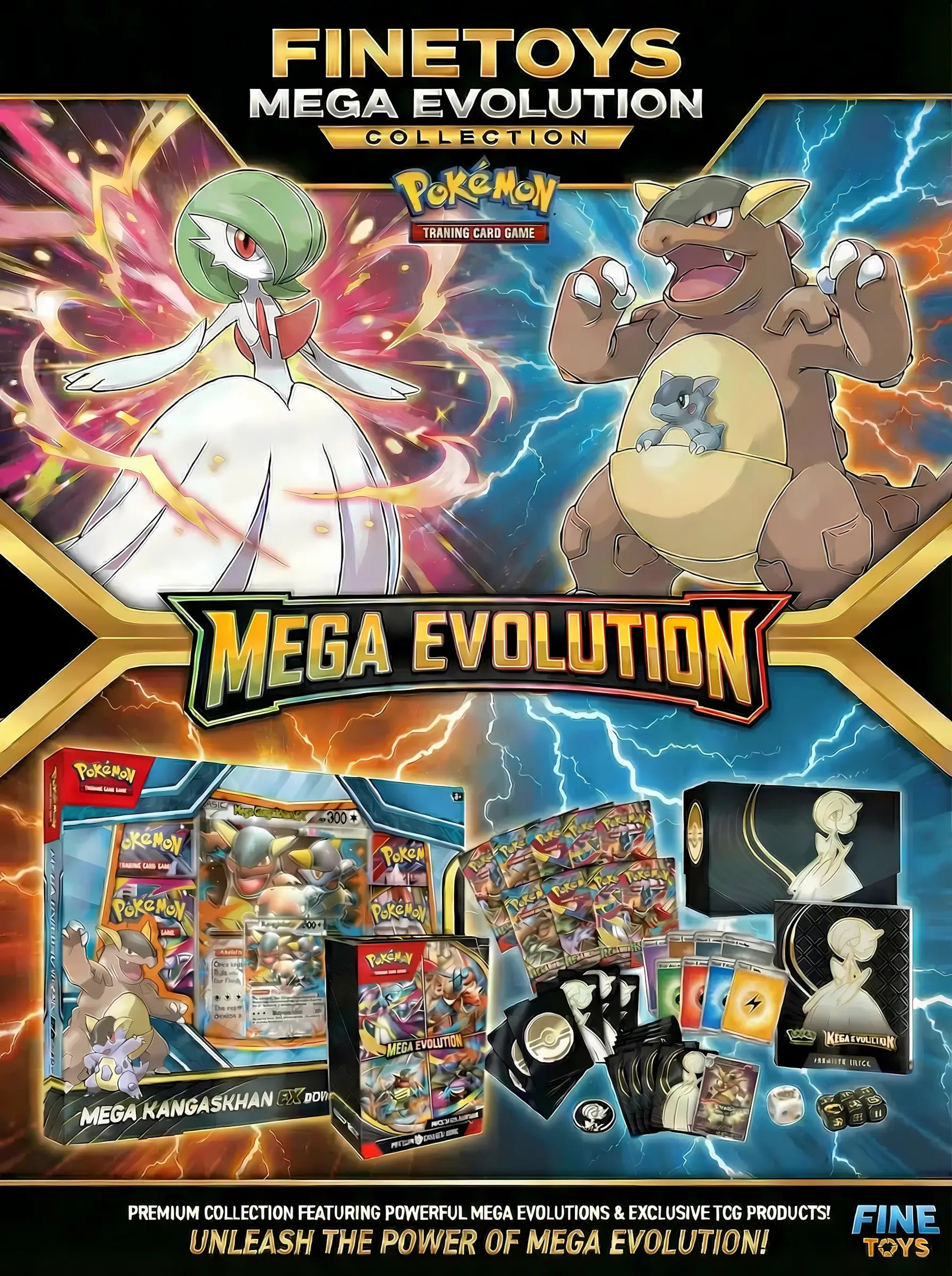 Sealed Pokémon TCG Mega Evolution Bundle featuring Mega Gardevoir Elite Trainer Box, Mega Kangaskhan ex Box, and Booster Bundle with 19 total packs.