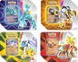 Complete set of 4 Pokémon TCG Scarlet and Violet Paradox Destinies Tins featuring Raging Bolt ex, Gouging Fire ex, Iron Boulder ex, and Iron Crown ex — available at FineToys.ca