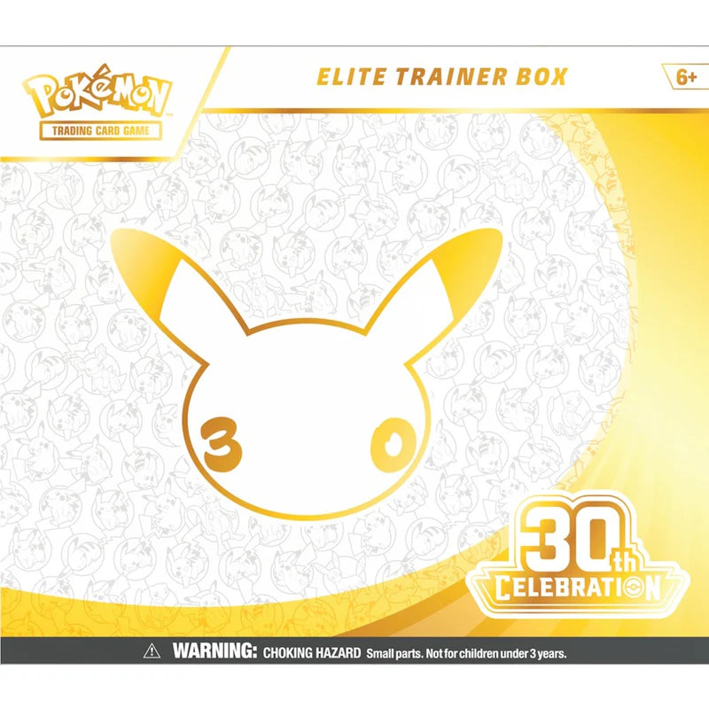 Pokémon TCG 30th Celebration Elite Trainer Box factory sealed featuring 9 booster packs and exclusive Nidorina foil promo — available at FineToys.ca.