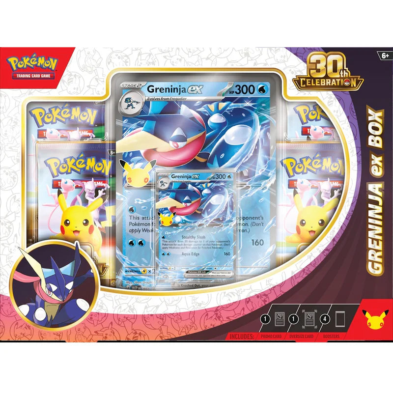 Pokémon TCG 30th Celebration Greninja ex Box factory sealed featuring the fan-favorite Ninja Pokémon, available at FineToys.ca.