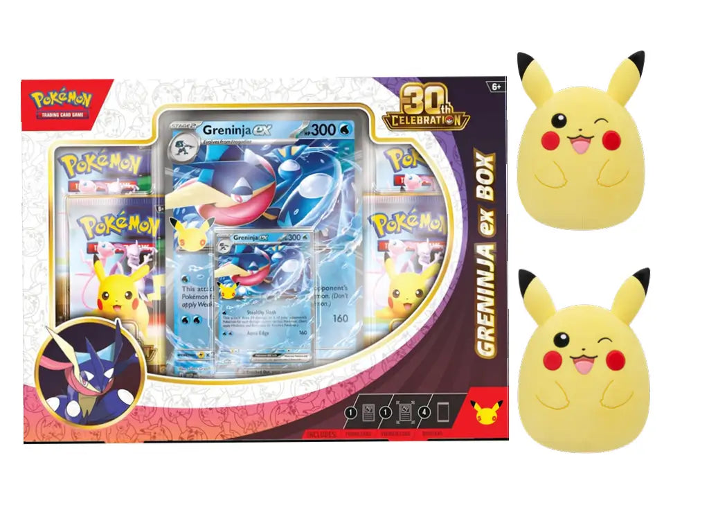 Pokémon 30th Anniversary Bundle | Greninja ex Collection + Squishmallows Piplup+ Pikachu Plush (Pre-Order)