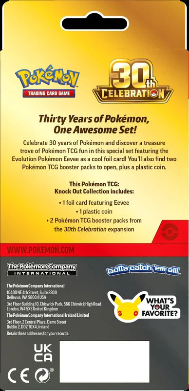 Exclusive Eevee foil promo card from the Pokémon TCG 30th Celebration Knock Out Collection.