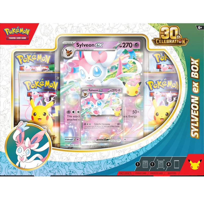 Pokémon TCG 30th Celebration Sylveon ex Box factory sealed featuring exclusive Sylveon ex foil promo card — available at FineToys.ca.