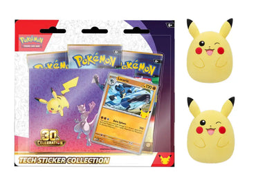 Pokémon 30th Anniversary Fan Bundle Lucario Edition featuring Tech Sticker Collection, 10-inch  Squishmallows Pikachu plushes — available at FineToys.ca.