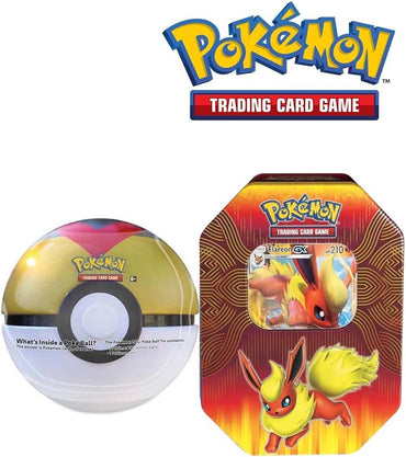 Pokemon TCG - Elemental Power Flareon GX Tin and Pokeball - 2 Pack Pokémon TCG Tin Combo Set - Pokeball Art Style May Vary 