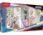 Sealed box image of the Pokémon TCG: Prismatic Evolutions Premium Figure Collection featuring the Espeon and Umbreon figure, 11 booster packs, and the etched foil promo cards.