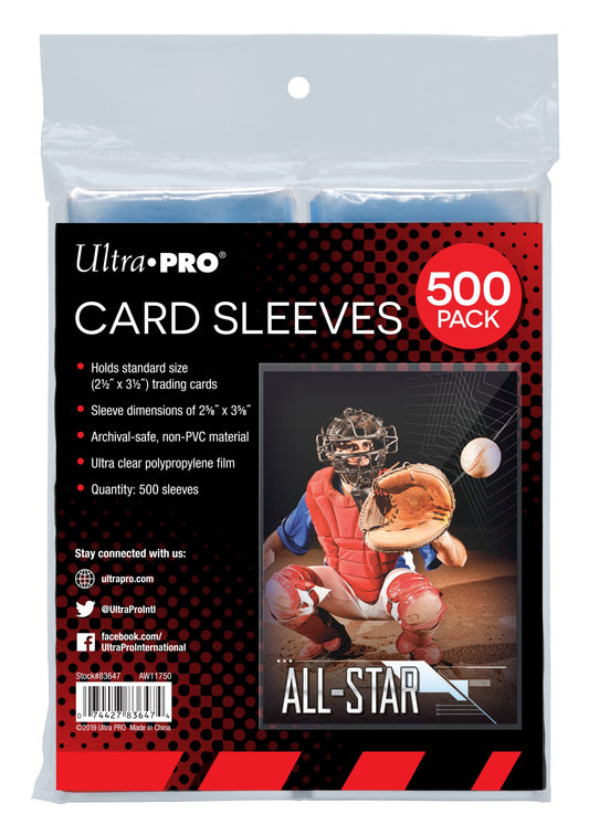 500 count pack of Ultra Pro clear sleeves for Pokémon cards.