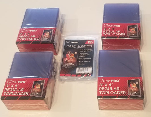 Ultra Pro bundle containing 100 toploaders and 100 soft penny sleeves.