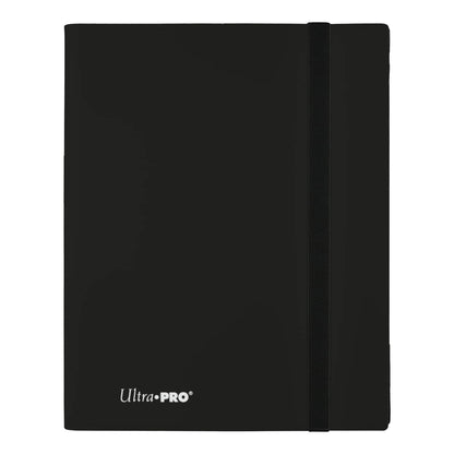 The front of the jet black Ultra Pro Eclipse 9-Pocket PRO-Binder with elastic strap.