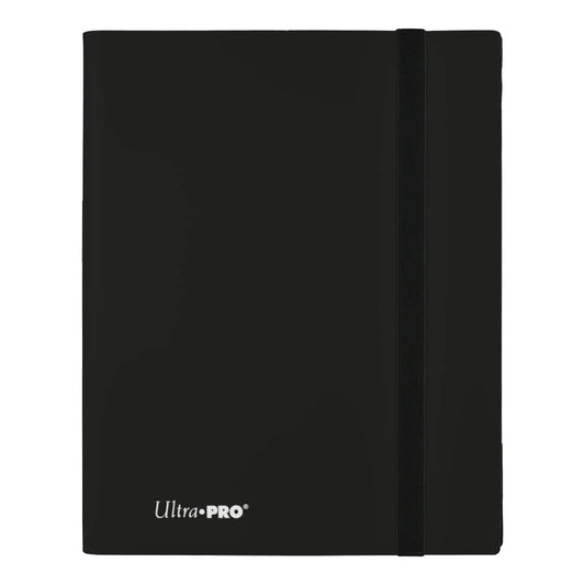 The front of the jet black Ultra Pro Eclipse 9-Pocket PRO-Binder with elastic strap.