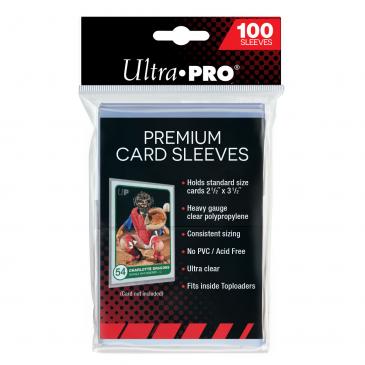 A 100-pack of Ultra Pro Premium card sleeves for TCG decks.