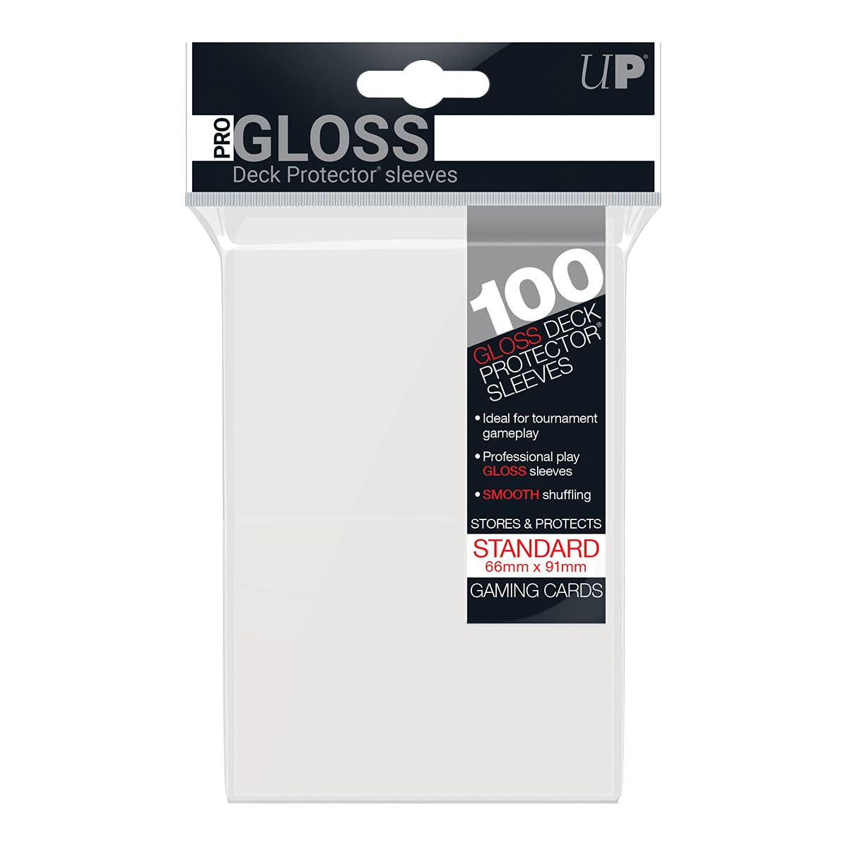 A 100-count pack of Ultra Pro clear deck protectors for TCG cards.
