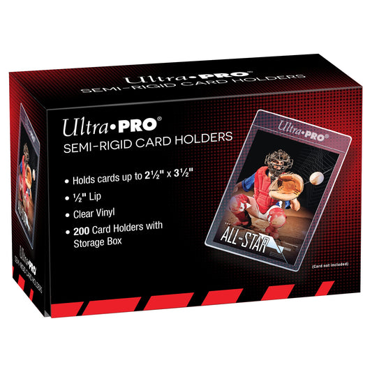 A box of 200 Ultra Pro semi-rigid holders for card grading submissions.
