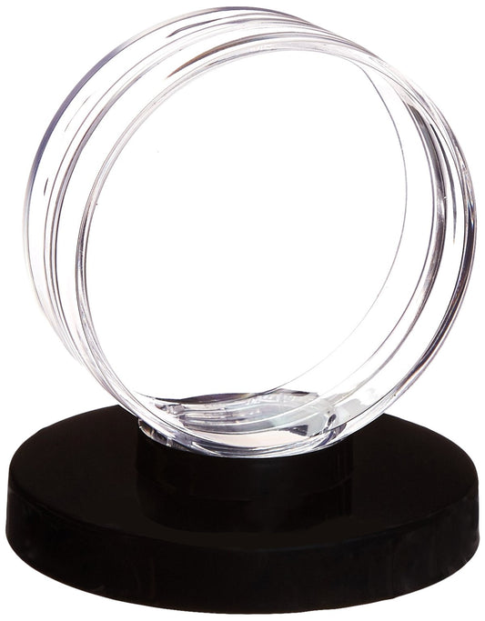 An Ultra Pro hockey puck holder with a sleek black base.