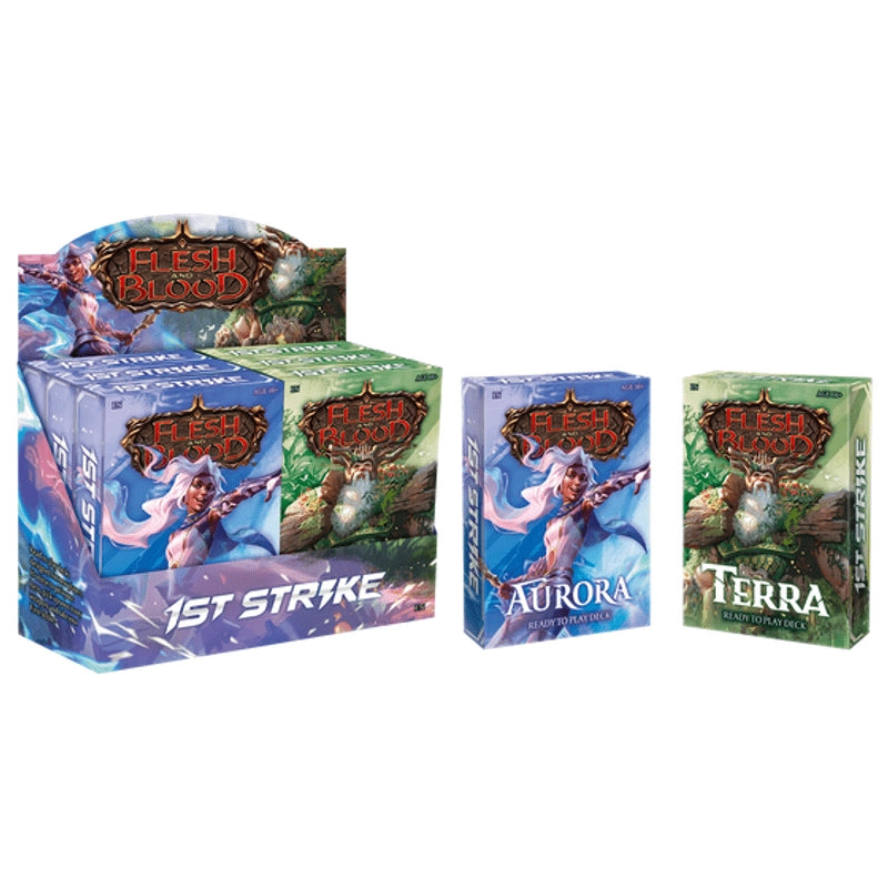 Flesh and Blood 1st Strike Display with 6 Terra and Aurora Blitz Decks
