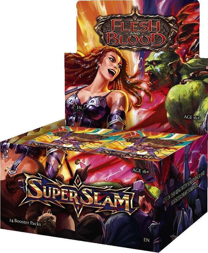 Flesh and Blood Super Slam Booster Box with 24 packs featuring Guardian and Brute heroes