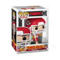 Funko Pop! Football number 257 figure of Travis Kelce, tight end for the Kansas City Chiefs, wearing his white away uniform and holding a football.