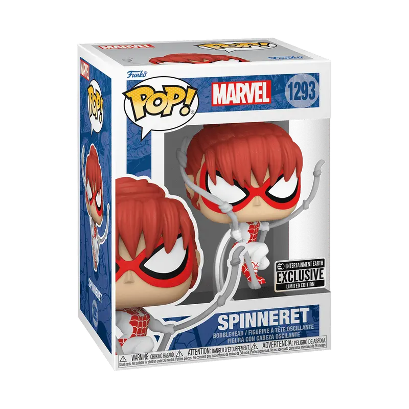 Funko Pop! Marvel number 1293 Spinneret, featuring Mary Jane Watson in her red and white Spider-suit, with the silver Special Edition sticker on the window display box.
