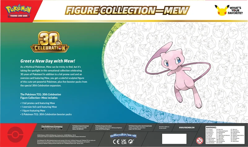 Back view of Pokémon TCG 30th Celebration Mew Figure Collection packaging