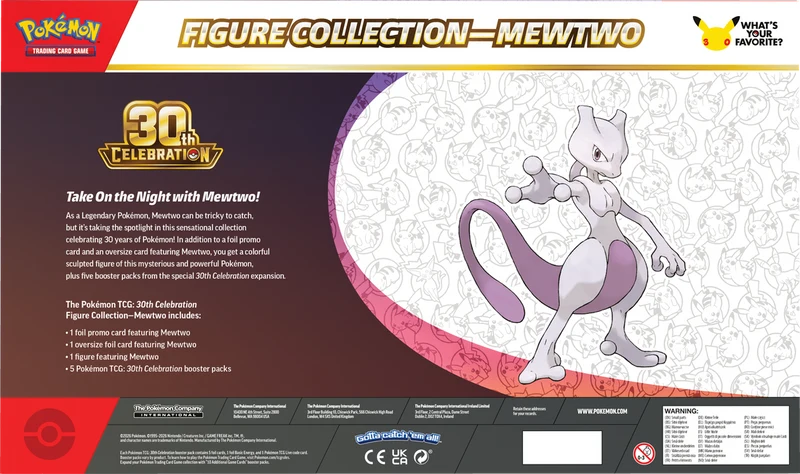 Back view of Pokémon TCG 30th Celebration Mewtwo Figure Collection packaging