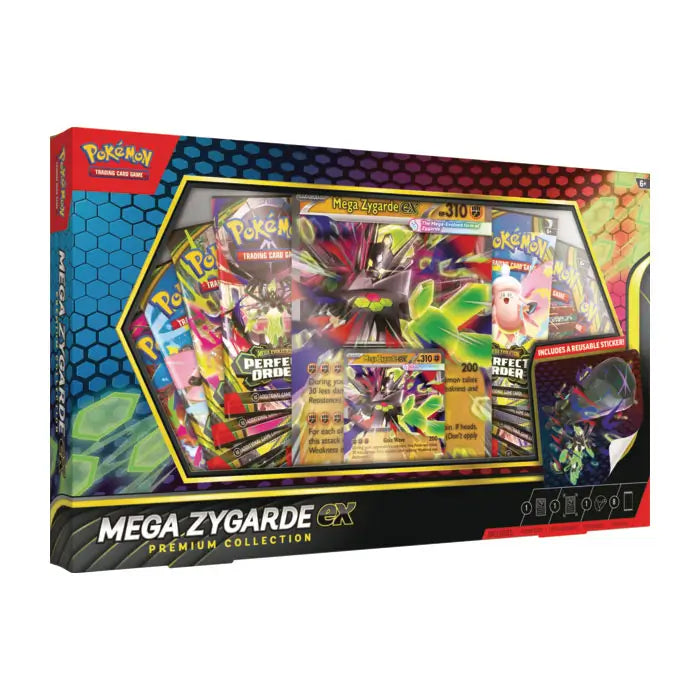 Sealed Mega Zygarde ex Premium Collection box including 8 booster packs, MEP #071 promo card, and jumbo 3D lenticular card.