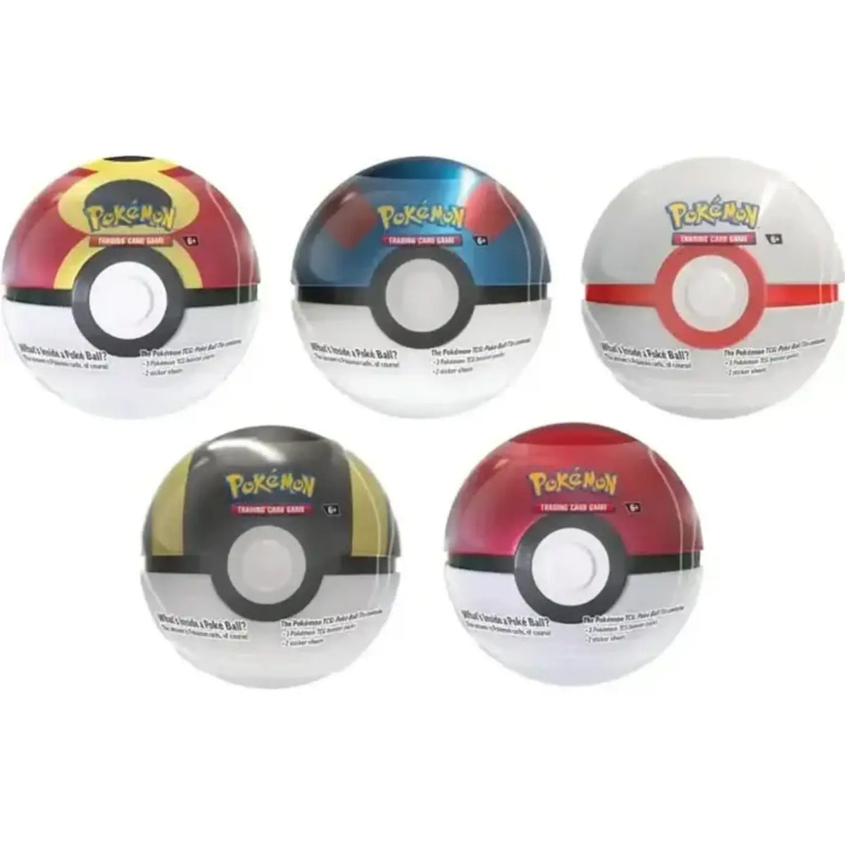Pokémon TCG Poké Ball Tin 2025 with 3 booster packs and 2 sticker sheets