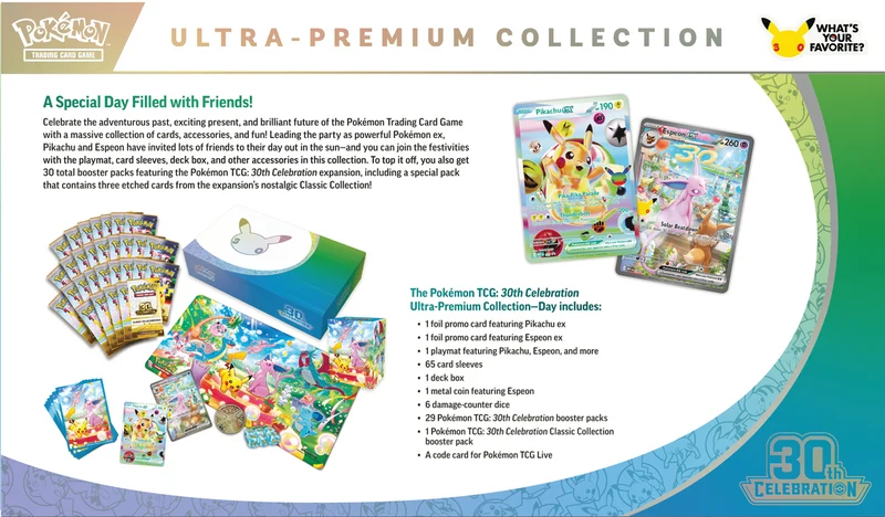 Back view of Pokémon TCG 30th Celebration Day Ultra-Premium Collection packaging